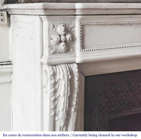 Louis XVI-style statuary marble fireplace featuring acanthus leaf and bead-and-reel motifs-4