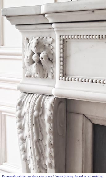 Louis XVI-style statuary marble fireplace featuring acanthus leaf and bead-and-reel motifs-5