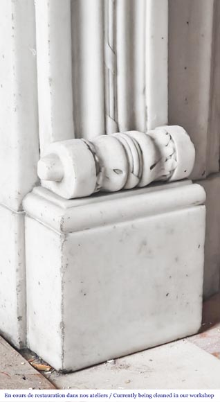 Louis XVI-style statuary marble fireplace featuring acanthus leaf and bead-and-reel motifs-6