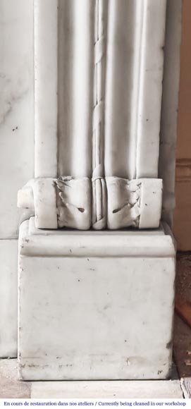 Louis XVI-style statuary marble fireplace featuring acanthus leaf and bead-and-reel motifs-9