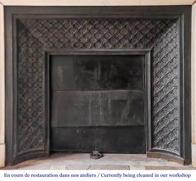 Louis XVI-style statuary marble fireplace featuring acanthus leaf and bead-and-reel motifs-10