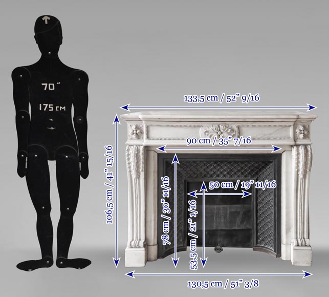 Louis XVI-style statuary marble fireplace featuring acanthus leaf and bead-and-reel motifs-12
