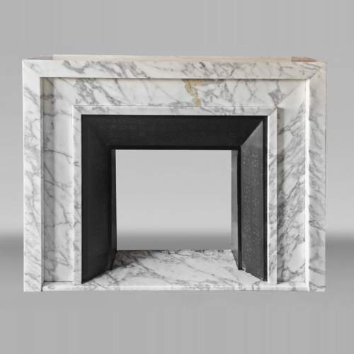 Contemporary Arabescato-style marble fireplace