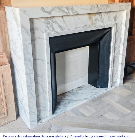 Contemporary Arabescato-style marble fireplace Contemporary Arabescato-style marble fireplace-2