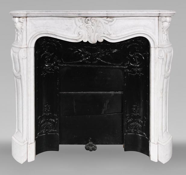 Louis XV-style fireplace in Carrara marble, featuring an asymmetrical palmette motif-0