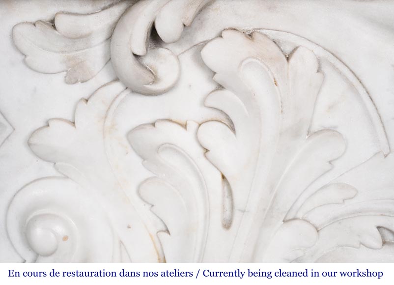 Louis XV-style fireplace in Carrara marble, featuring an asymmetrical palmette motif-3
