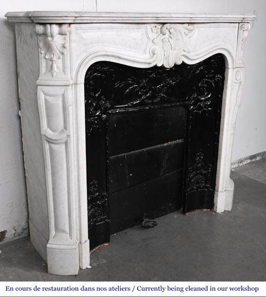 Louis XV-style fireplace in Carrara marble, featuring an asymmetrical palmette motif-4