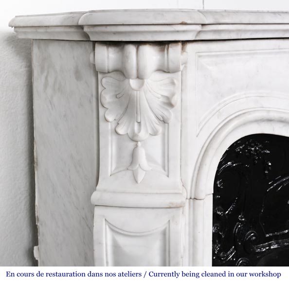 Louis XV-style fireplace in Carrara marble, featuring an asymmetrical palmette motif-5