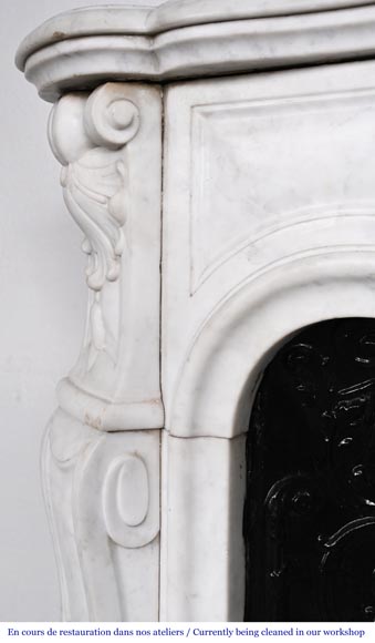 Louis XV-style fireplace in Carrara marble, featuring an asymmetrical palmette motif-6