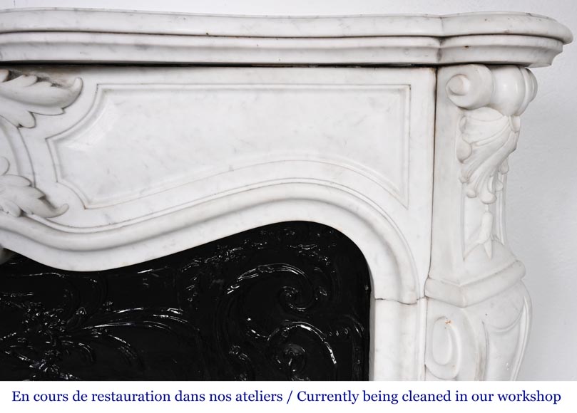 Louis XV-style fireplace in Carrara marble, featuring an asymmetrical palmette motif-9