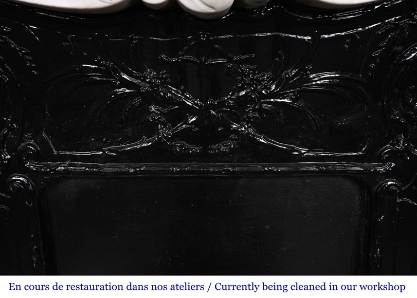 Louis XV-style fireplace in Carrara marble, featuring an asymmetrical palmette motif-12