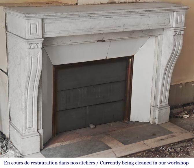 Napoleon III-style fireplace with corbel-like detailing, in Carrara marble Napoleon III-style fireplace with corbel-like detailing, in Carrara marble-2