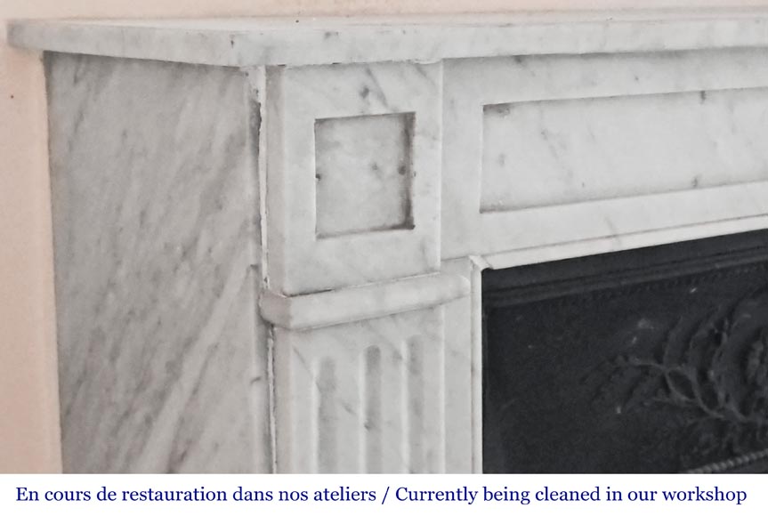 Louis XVI-style fireplace in Carrara marble, featuring molded ornamentation-3