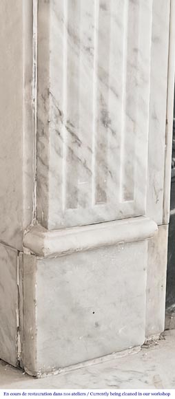 Louis XVI-style fireplace in Carrara marble, featuring molded ornamentation-4