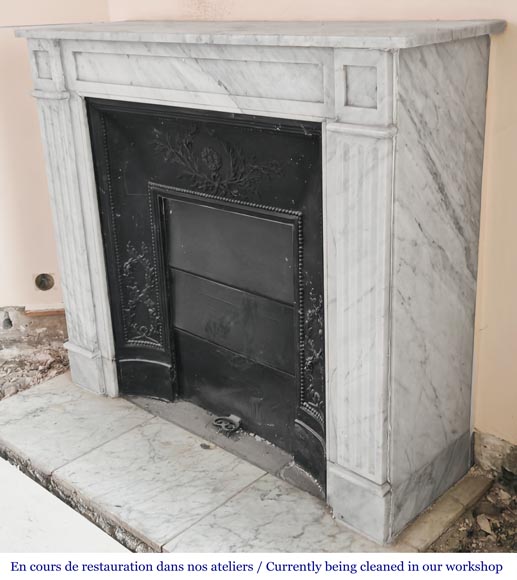 Louis XVI-style fireplace in Carrara marble, featuring molded ornamentation-5