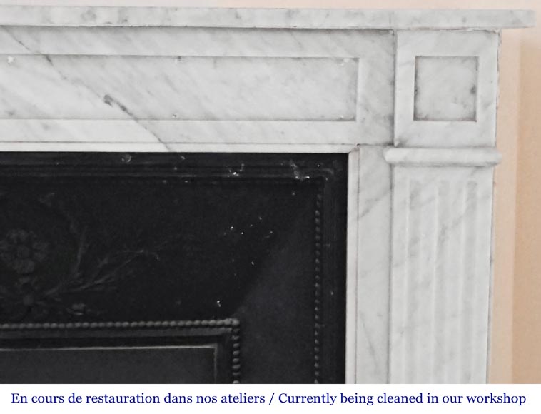 Louis XVI-style fireplace in Carrara marble, featuring molded ornamentation-6
