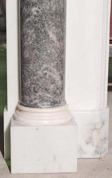 Victorian-style fireplace in statuary marble, featuring Ionic half-columns and a Wedgwood-style medallion decoration-10