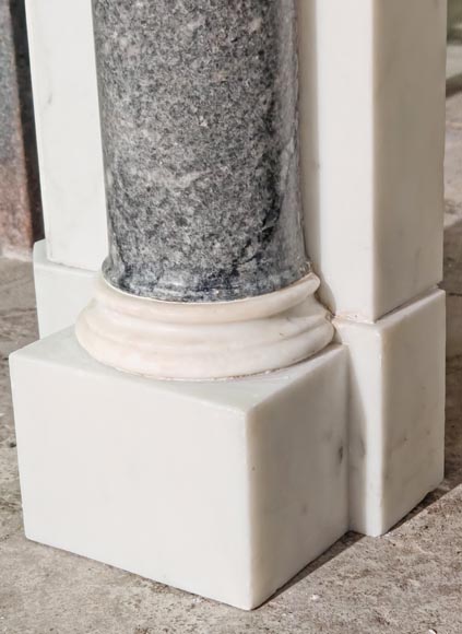 Victorian-style fireplace in statuary marble, featuring Ionic half-columns and a Wedgwood-style medallion decoration-15