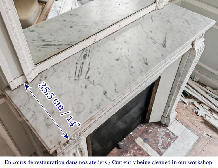 Louis XVI-style fireplace with a rosette motif, in veined Carrara marble Louis XVI-style fireplace with a rosette motif, in veined Carrara marble-8