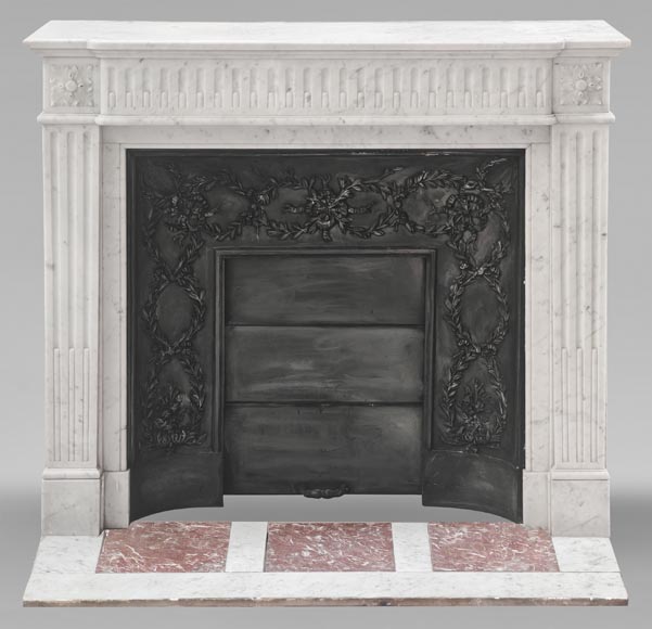 Louis XVI-style Carrara marble fireplace with a fluted frieze Louis XVI-style Carrara marble fireplace with a fluted frieze-0