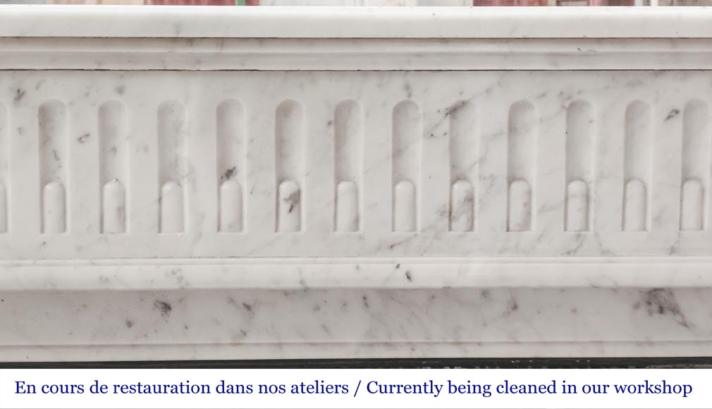 Louis XVI-style Carrara marble fireplace with a fluted frieze Louis XVI-style Carrara marble fireplace with a fluted frieze-1