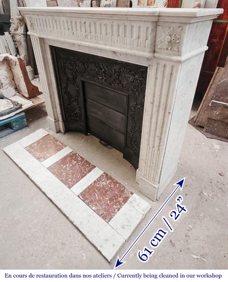 Louis XVI-style Carrara marble fireplace with a fluted frieze Louis XVI-style Carrara marble fireplace with a fluted frieze-5