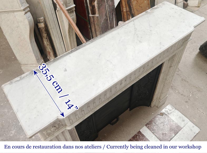 Louis XVI-style Carrara marble fireplace with a fluted frieze Louis XVI-style Carrara marble fireplace with a fluted frieze-10