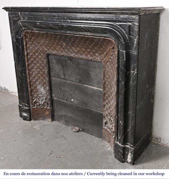 Louis XIV-style fireplace in black Marquina marble-5