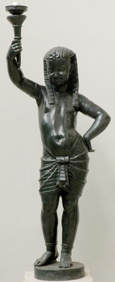 Cast iron Egytian girl torchere lamp-0