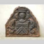 Antique fireback with Bretel de Gremonville coat of arms